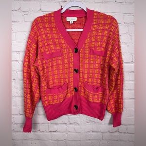 Free Assembly Women's‎ Pink Orange Textured Cardigan Sweater Viscose Sz S EUC
